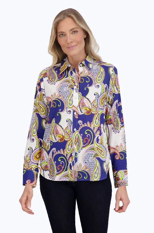 chic women’s coats for cold weather -Meghan Easy Care Linen Paisley Shirt