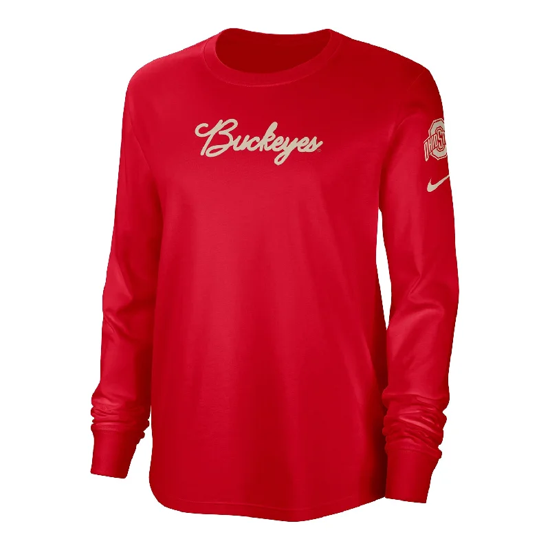 women’s elegant shoes for evening events -Ladies Ohio State Buckeyes Nike Letterman Crew Scarlet Long Sleeve