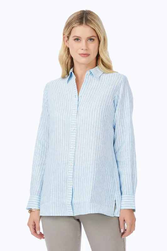 women’s casual outfits for travel -Jordan Easy Care Summer Stripe Linen Shirt