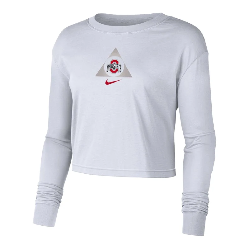 women’s stylish leggings for workouts -Ladies Ohio State Buckeyes Nike Triangle Crop Long Sleeve