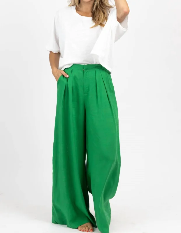 elegant women’s tunic tops for evening wear -Fresh Linen Wide Leg Trouser In Green