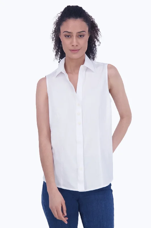 women’s long sleeve tops for cooler weather -Ashley No Iron Solid Sateen Sleeveless Shirt