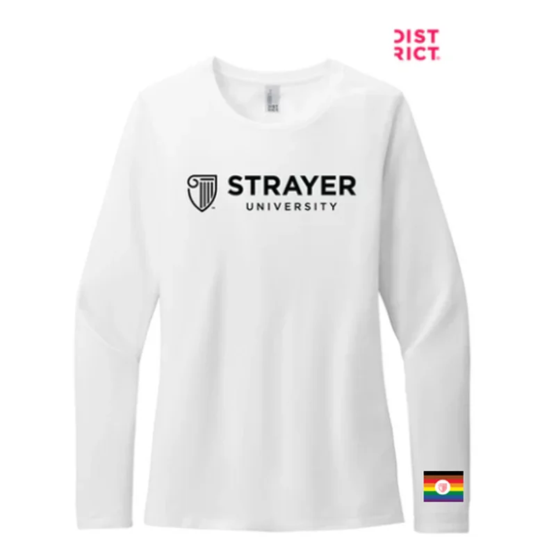 trendy women’s clothing for 2025 -NEW STRAYER District® Women’s Perfect Blend® CVC Long Sleeve Tee - White (Copy)