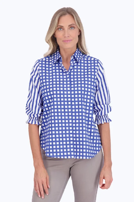 women’s casual outfits for travel -Olivia No Iron Gingham Stripe Combo Shirt