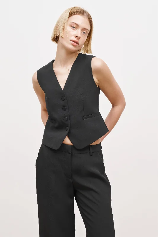 elegant women’s dresses for formal dinners -Effortless Waistcoat - Black