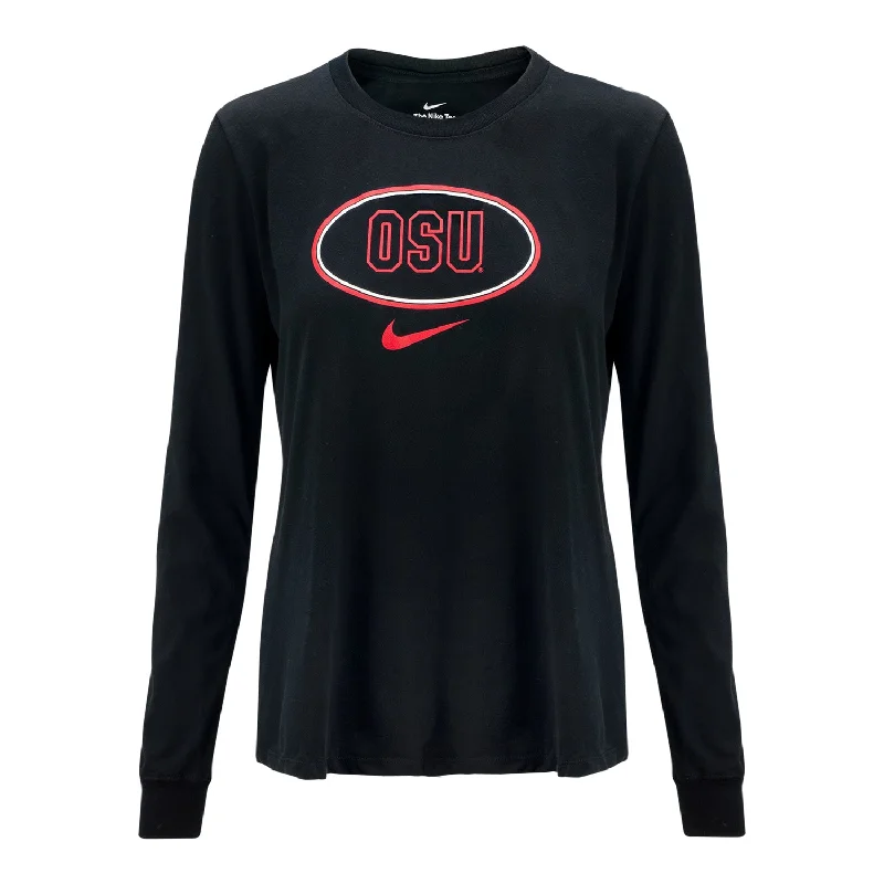 women’s cozy pajamas for winter nights -Ladies Ohio State Buckeyes Nike DriFit Oval Ohio Long Sleeve