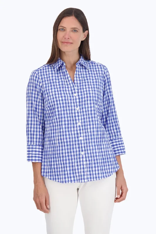 trendy women’s sweaters for winter fashion -Mary Crinkle Gingham Combo Shirt