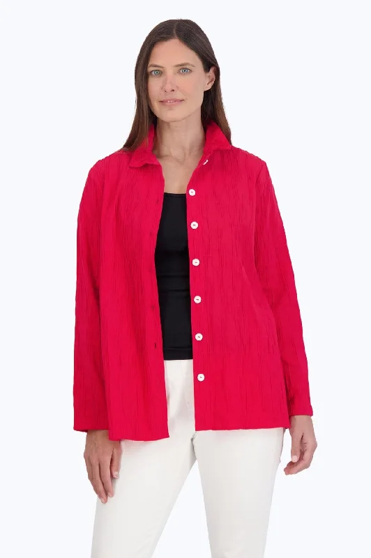 classic women’s cardigans for layering -Carolina Solid Crinkle Shirt Jacket