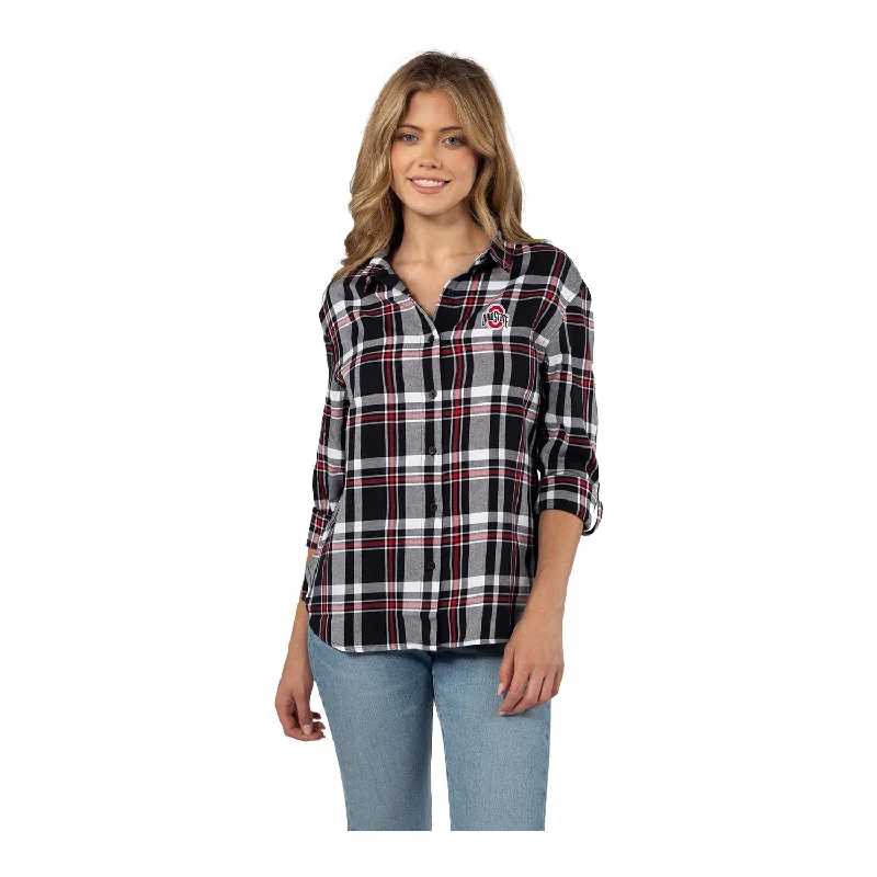 stylish women’s suits for business casual wear -Ladies Ohio State Buckeyes Boyfriend Black and Scarlett Plaid Long Sleeve T-Shirt