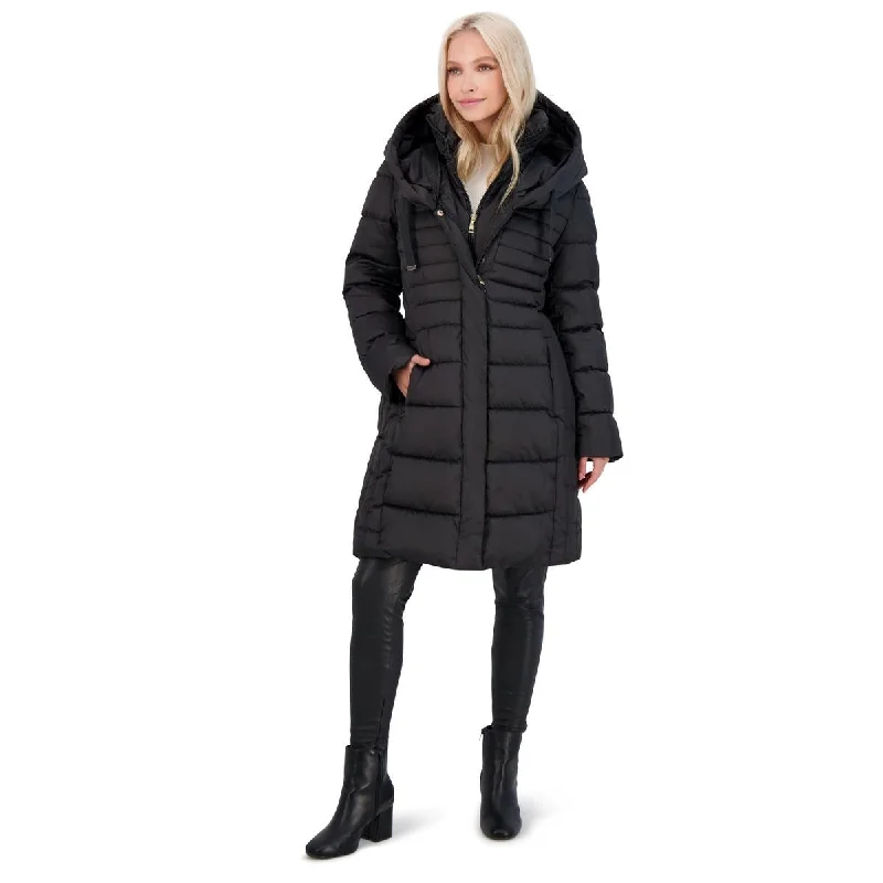 women’s plus size dresses for all occasions -Tahari Casey Fitted Puffer Coat for Women-Quilted Winter Coat with Bib