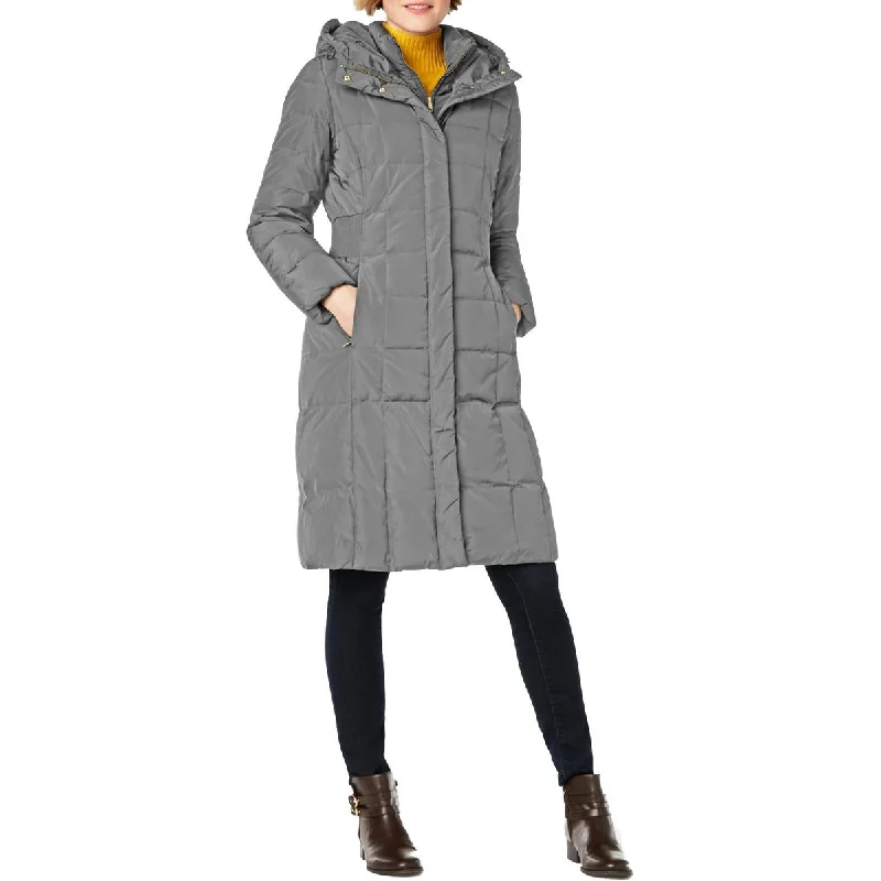 fashionable women’s outerwear for winter -Cole Haan Women's Quilted Mid-Length Down Puffer Coat with Attached Hood