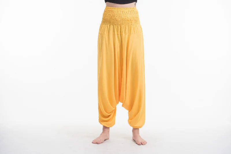 women’s elegant tops for date nights -Solid Color 2-in-1 Jumpsuit Harem Pants in Yellow