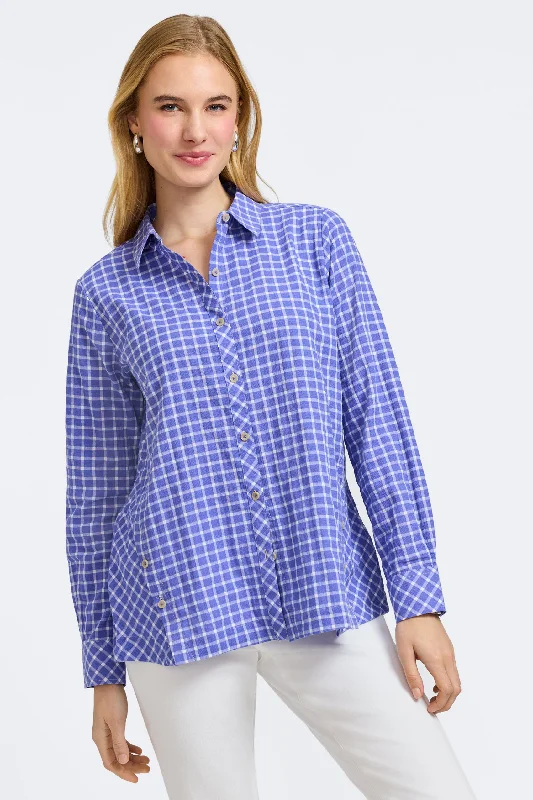 classic women’s cardigans for layering -Warm Check Stretch Cotton Shirt