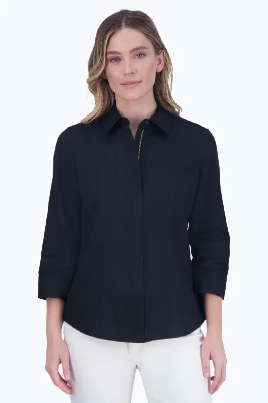 affordable women’s office dresses for work -Aimee No Iron Solid Sateen Zip Front Shirt