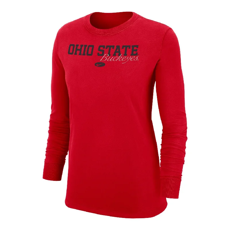 comfortable women’s loungewear sets -Ladies Ohio State Buckeyes Nike Script Buckeyes Scarlet Long Sleeve