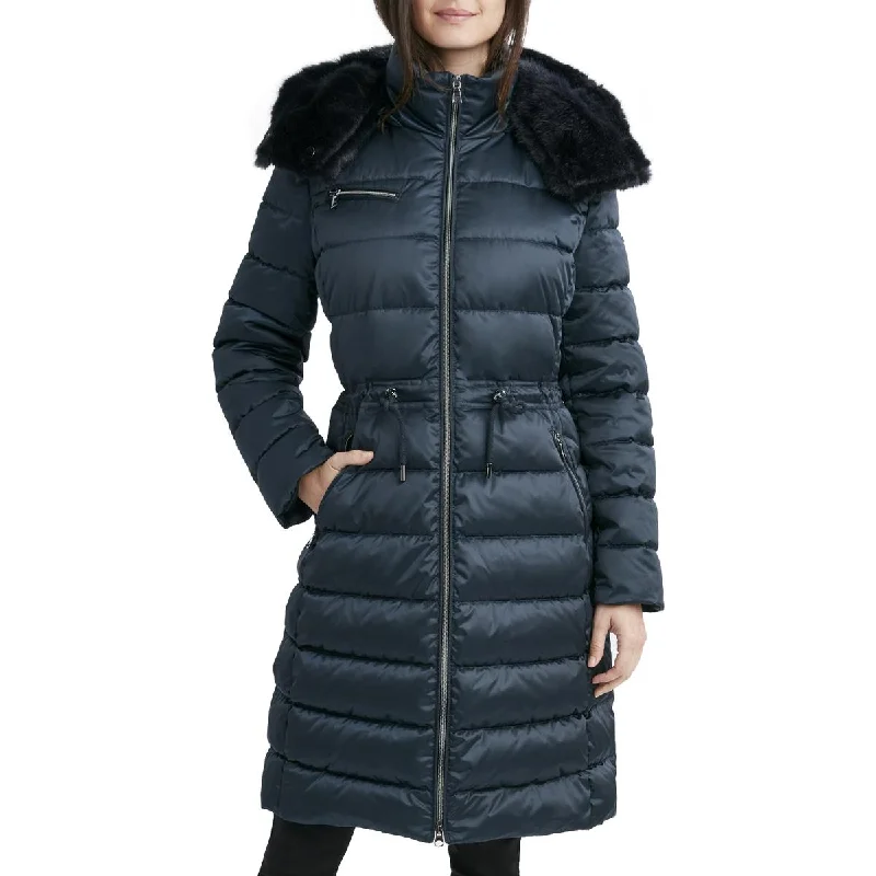 women’s outfits for evening parties -Laundry by Shelli Segal Women's Satin Quilted Long Puffer Coat with Cinch Waist