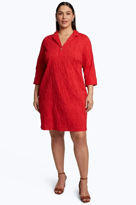 women’s dresses with lace details for elegance -Sloane Solid Crinkle Dress, Simply Red