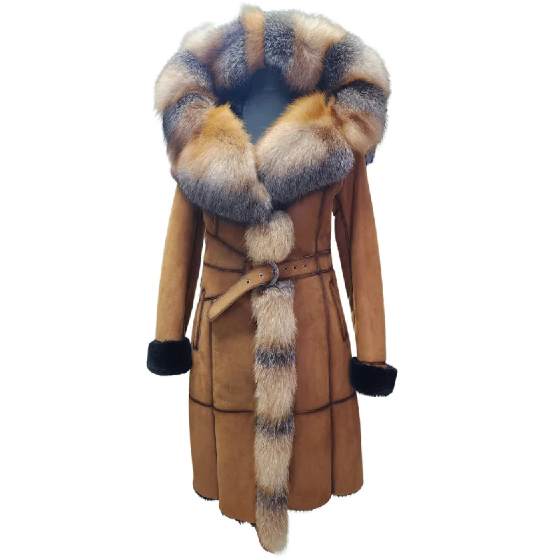 women’s elegant shoes for evening events -Ellie's shearling hooded coat with crystal fox fur