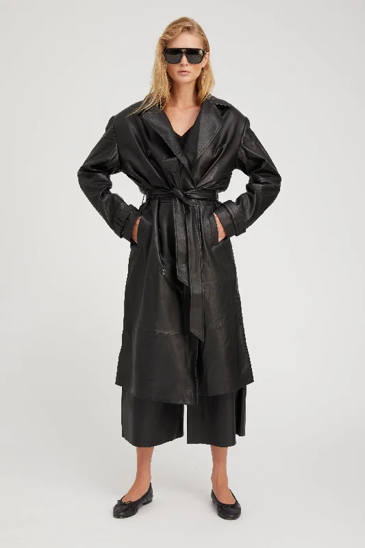 women’s formal suits for work events -Belle de Jour Black Leather Trench