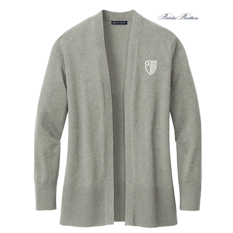 stylish women’s suits for business casual wear -NEW STRAYER Brooks Brothers® Women’s Cotton Stretch Long Cardigan Sweater - Light Shadow Grey Heather