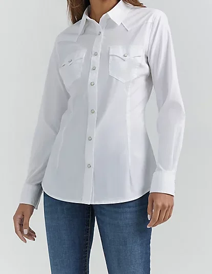 best women’s coats for rainy weather -Wrangler Western Snap Shirt- Womens Long Sleeve White