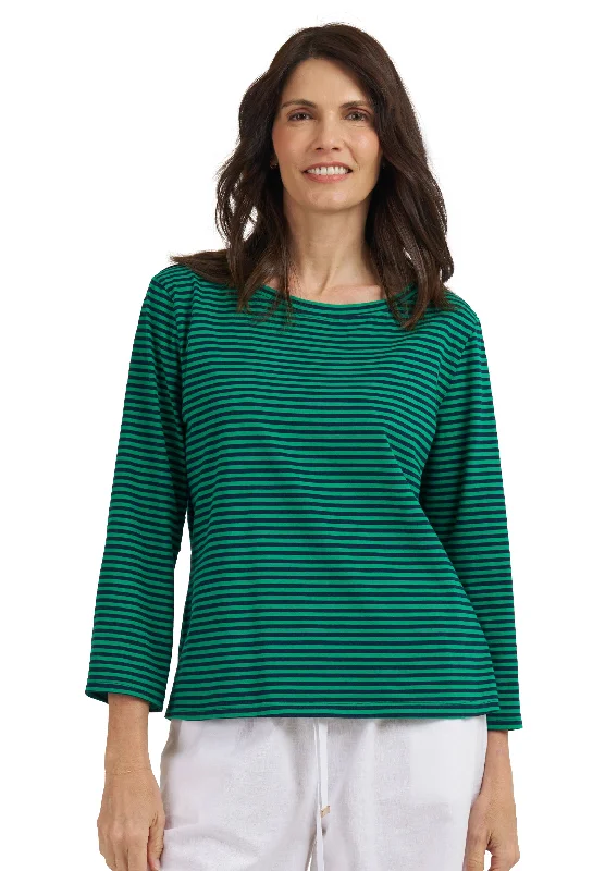 chic women’s sweatshirts for fall and winter -Marina Blue Green Stripes - Long Sleeve T-Shirt