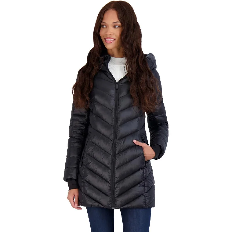 women’s chic jackets for fall style -BCBGMAXAZRIA Women’s Metallic Quilted Lightweight Packable Puffer Coat