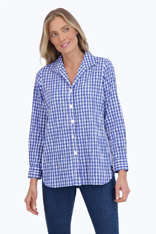 women’s long sleeve tops for cooler weather -Pandora Crinkle Gingham Combo Tunic