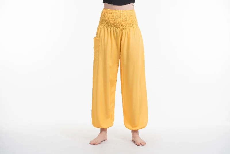 trendy women’s pants for fall fashion -Solid Color Harem Pants in Yellow