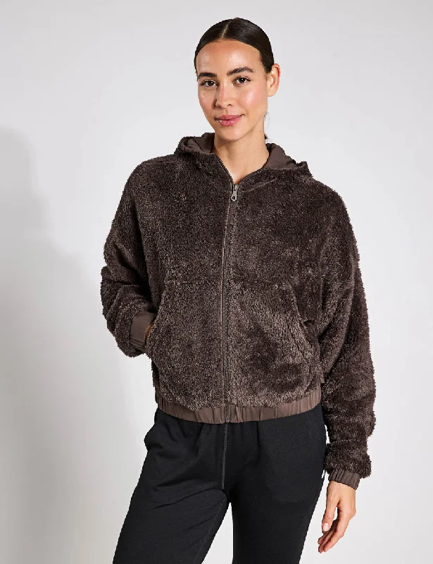 women’s elegant tops for date nights -Recycled Fleece Bomber - Pine Cone