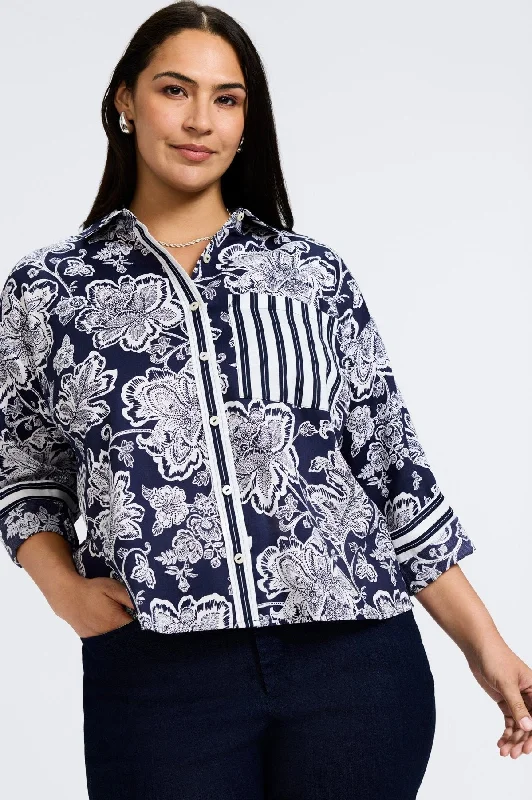 Navy/White Woodblock Floral