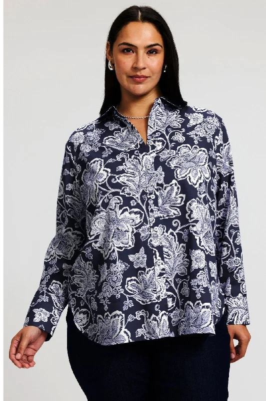 Navy/White Woodblock Floral