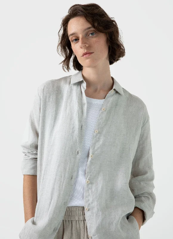 best women’s coats for winter cold -Women's Linen Shirt in Oatmeal Melange