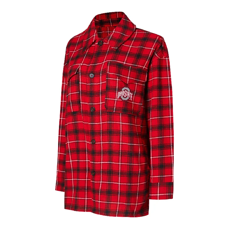 women’s plus size dresses for all occasions -Ladies Ohio State Buckeyes Boyfriend Nightshirt Scarlet & Gray Long Sleeve Flannel