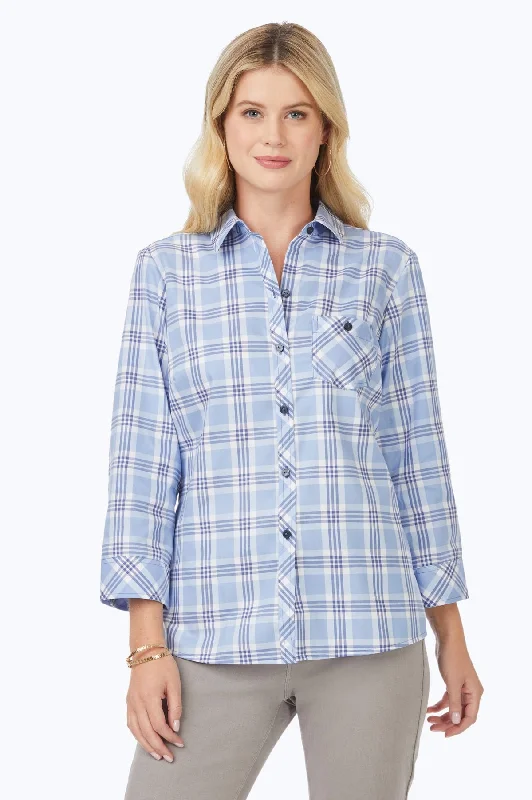 comfortable women’s sweaters for winter fashion -Hampton No Iron Blue Plaid Shirt