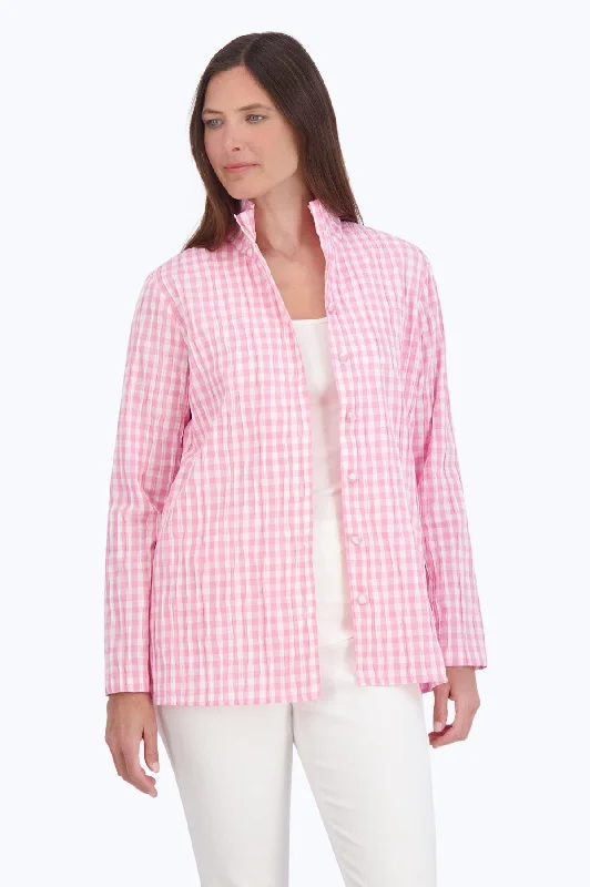 women’s trendy shorts for hot weather -Carolina Crinkle Gingham Shirt Jacket