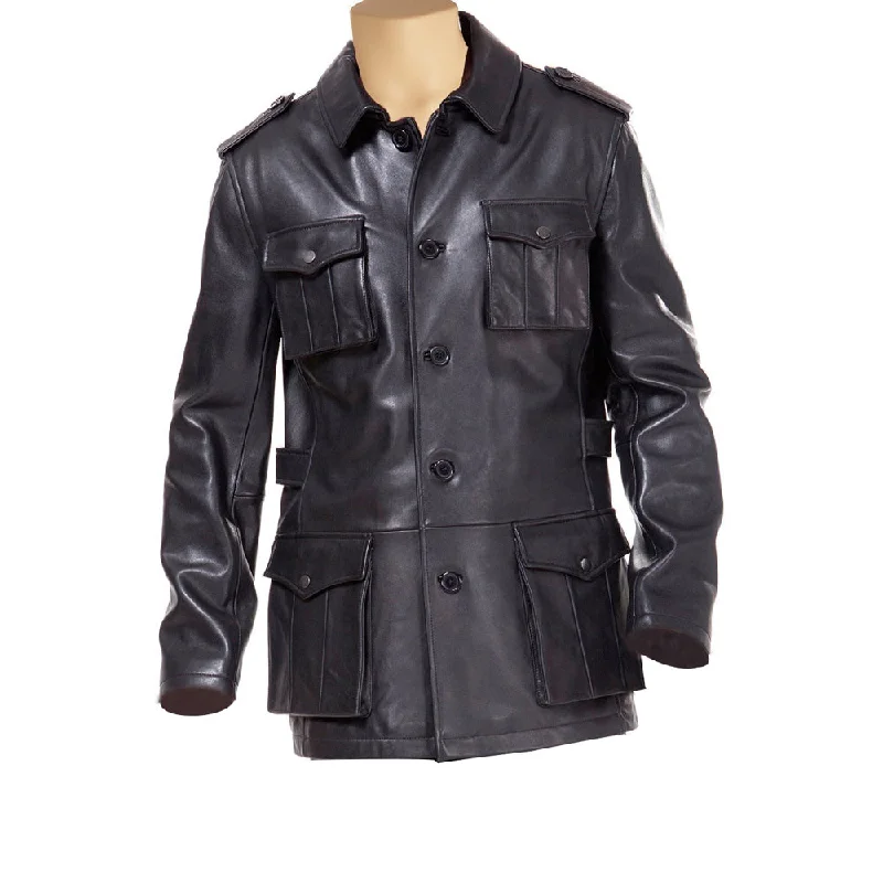 women’s trendy boots for winter style -Black leather buttoned up coat