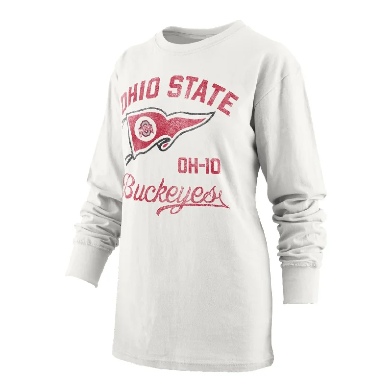 casual women’s pants for warm weather -Ladies Ohio State Buckeyes Pine Top Old Standard White Long Sleeve T-Shirt