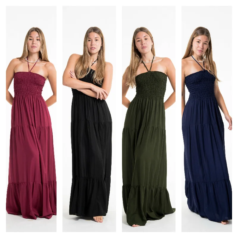 affordable women’s casual tops for daily wear -Assorted set of 5 Solid Color Smocked Maxi Dresses