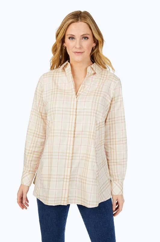 women’s elegant tops for date nights -Cici No Iron Warm Plaid Tunic