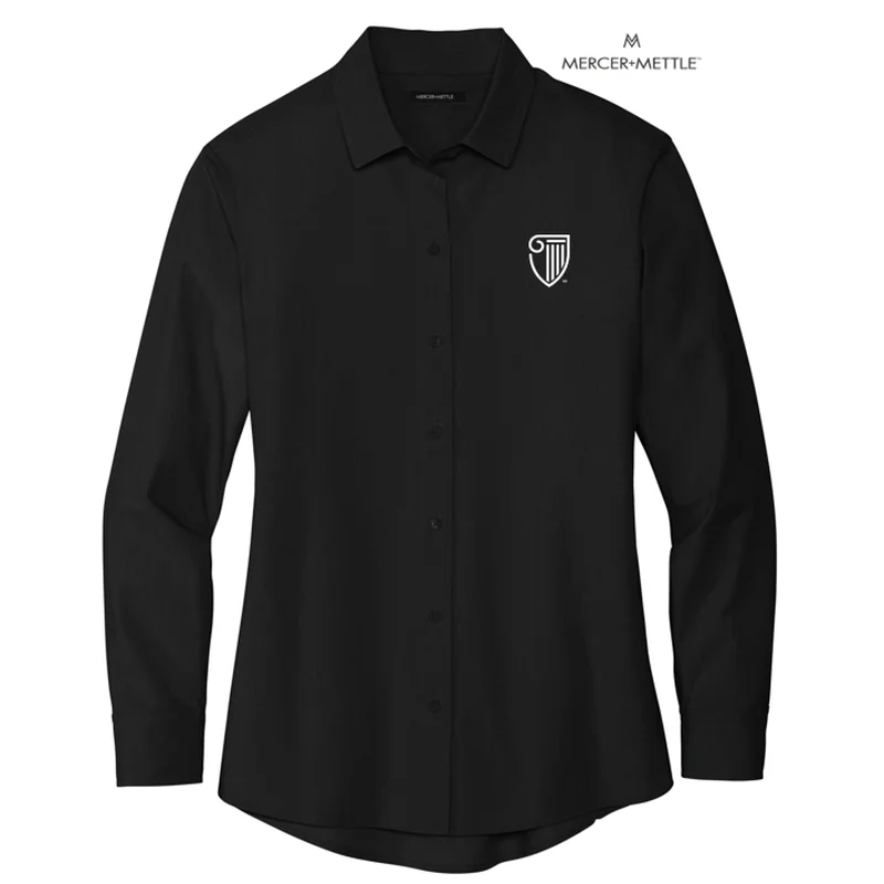 women’s trendy blouses for casual outings -NEW STRAYER Mercer+Mettle™ Women’s Long Sleeve Stretch Woven Shirt - Deep Black