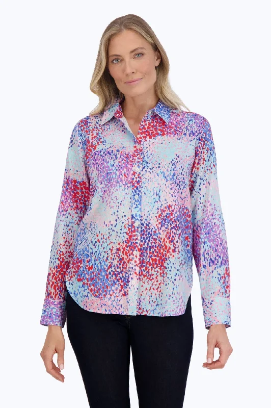 women’s trendy blouses for casual outings -Meghan Easy Care Linen Speckle Shirt