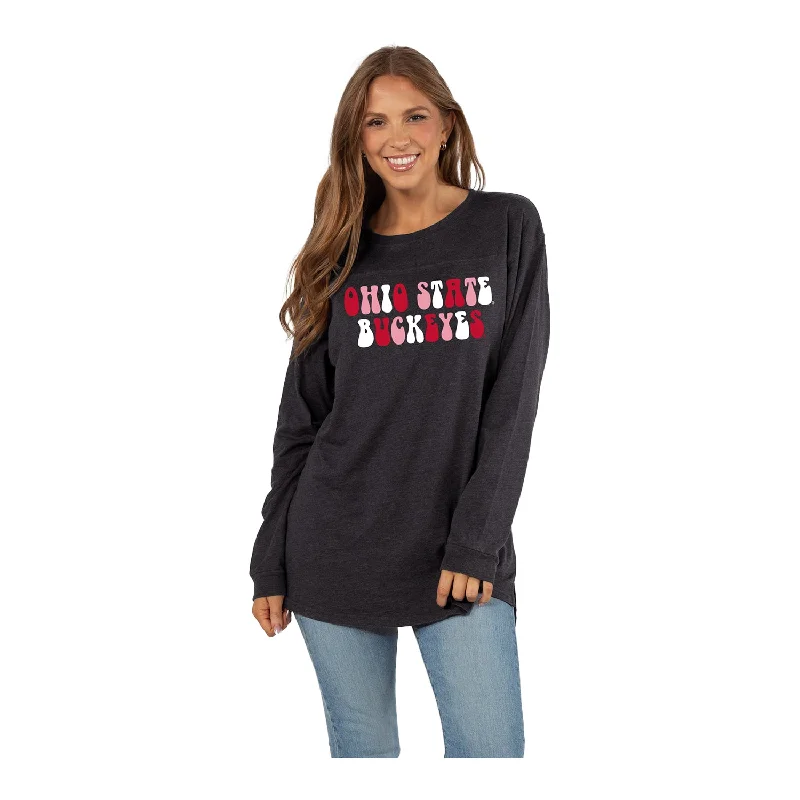 women’s elegant tops for date nights -Ladies Ohio State Buckeyes Burnout Long Sleeve Black Tunic