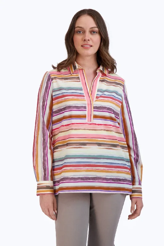 classic women’s dresses for office wear -Sophia No Iron Watercolor Stripe Popover