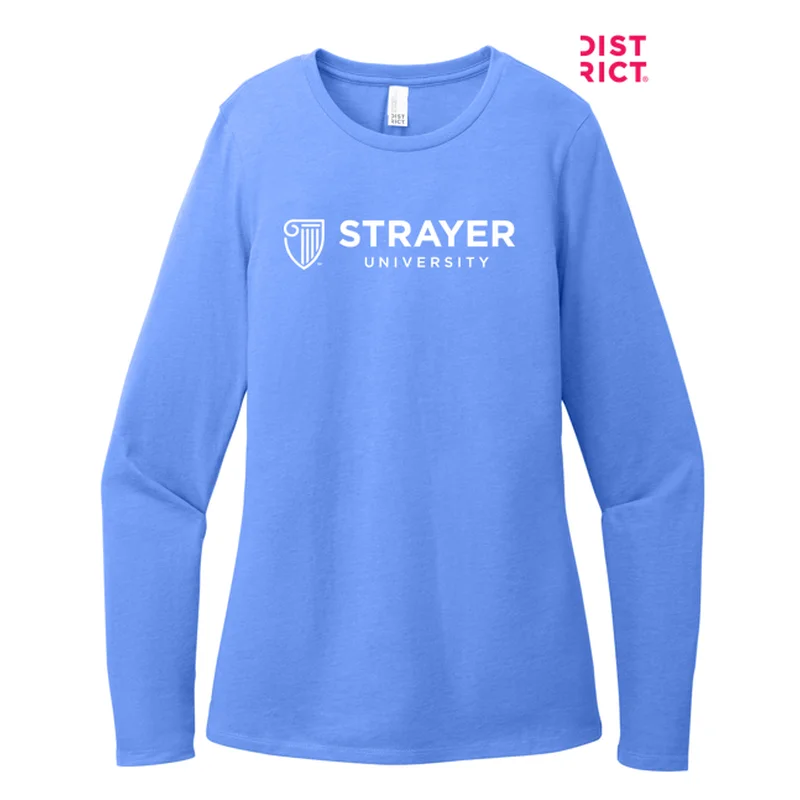 women’s trendy outerwear for 2025 -NEW STRAYER District® Women’s Perfect Blend® CVC Long Sleeve Tee - Heathered Royal