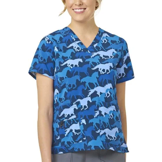 chic women’s sweatshirts for fall and winter -Carhartt Women's Printed V-Neck Scrub Top_Horse Run