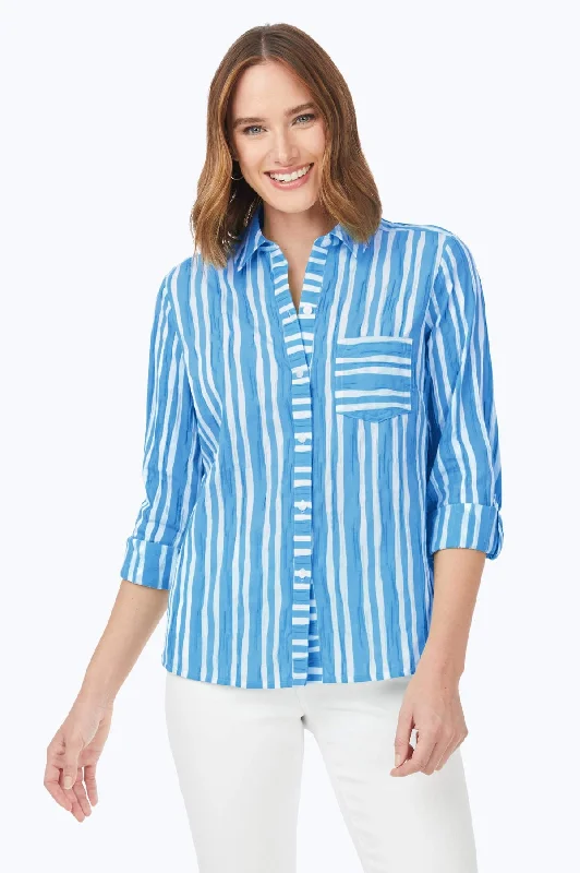 elegant women’s dresses for formal dinners -Hampton Beach Stripe Crinkle Shirt