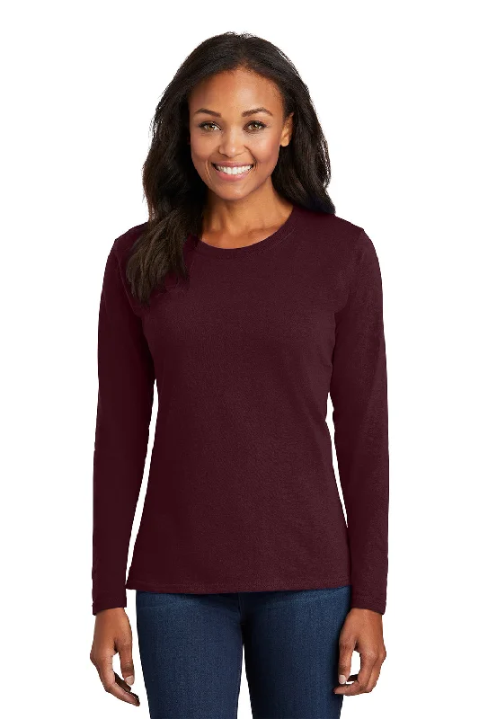 women’s elegant tops for date nights -Port & Company Womens Core Long Sleeve Crewneck T-Shirt - Athletic Maroon