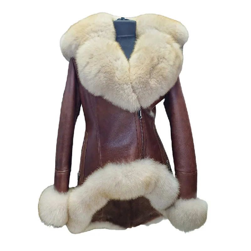 trendy women’s jackets for winter style -Gianna's brown shearling fur coat