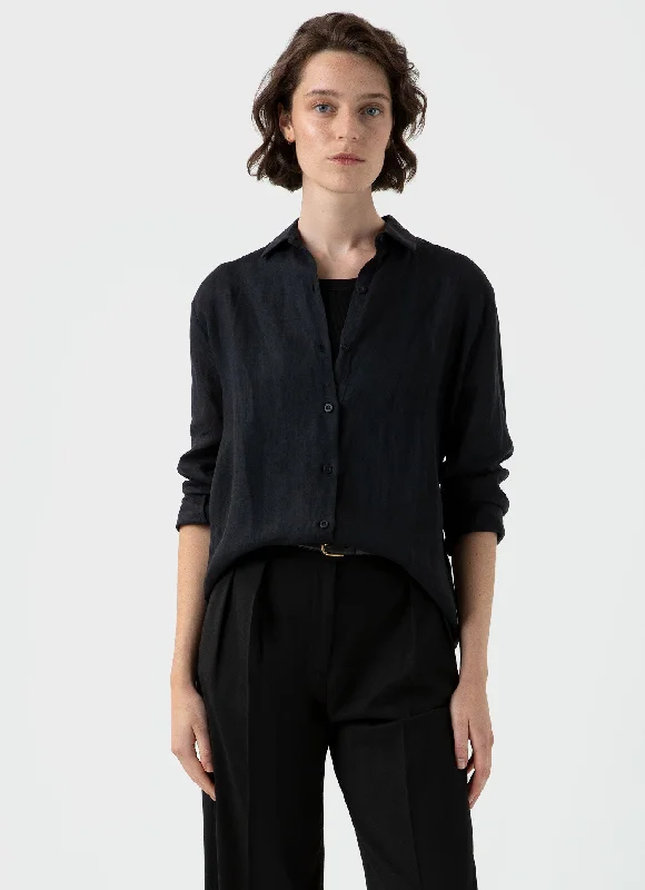 women’s dresses with satin fabrics for elegance -Women's Linen Shirt in Black